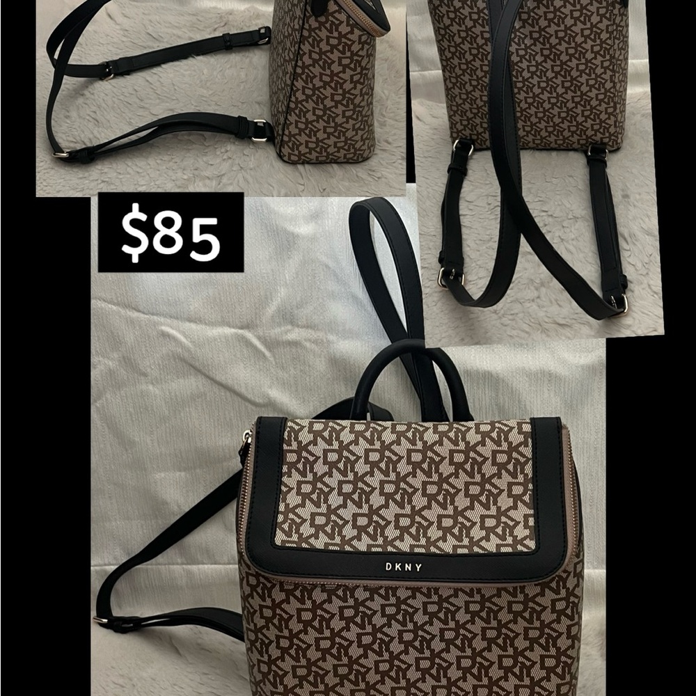 DKNY Monogram Tan and Black Backpack